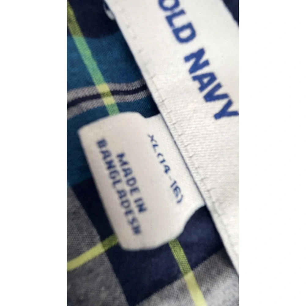 Old Navy Boys XL 14-16 Plaid ButtonDown Shirt Blue Yellow Built-In Flex Long Slv